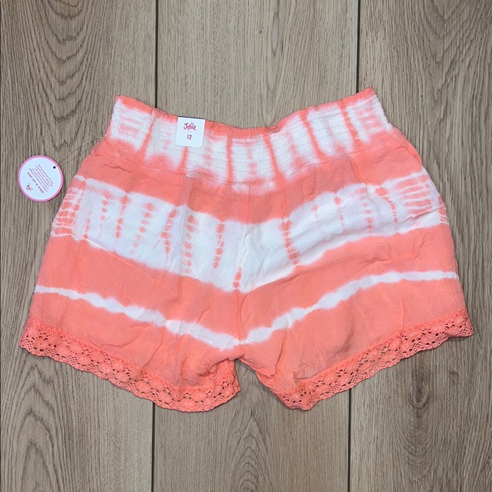 🛍️ 3 for $20 🛍️ - Justice Tie-Dye Coral and White High Waist Shorts - NWT - Picture 3 of 6